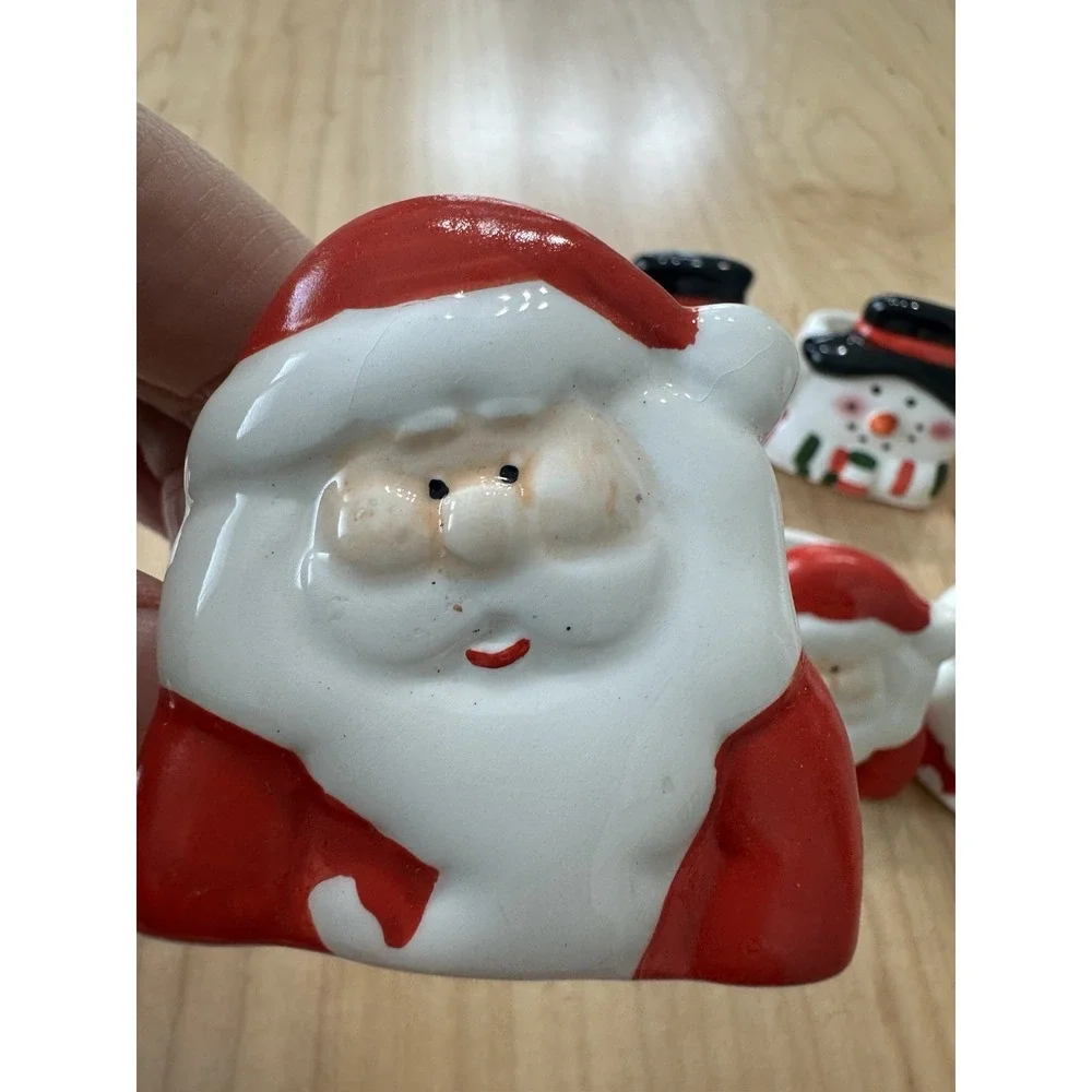 Vintage Santa Claus Snowman Napkin Rings Ceramic Christmas Holiday Lot 8